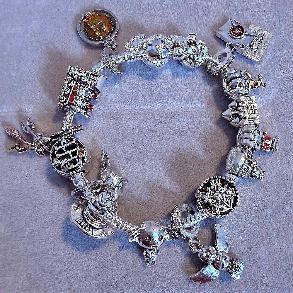 Pandora-like Harry Potter Charm Themed Bracelet Hogwarts Train Golden Snitch
